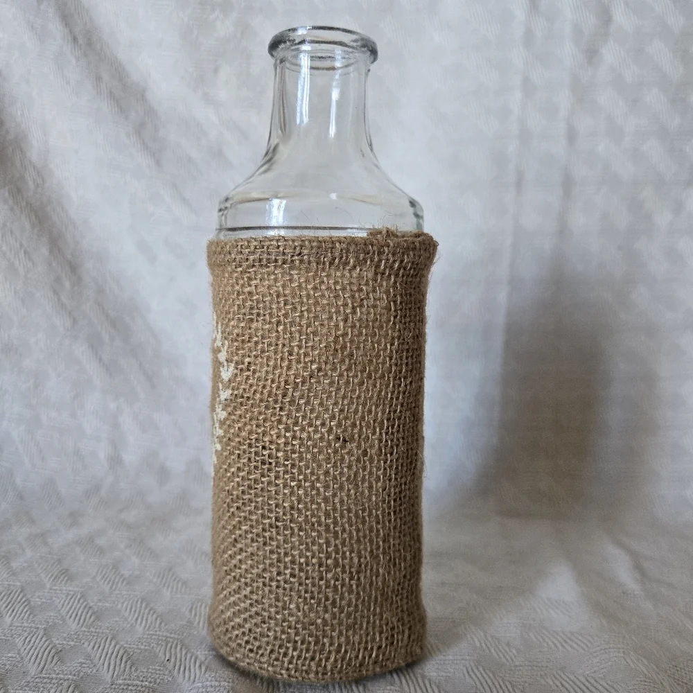 Rustic Burlap Heart Glass Vase Bottle